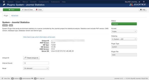 Joomla statistics plugin